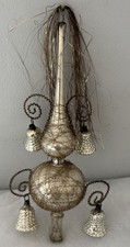 Antique Mercury Glass Finial Tree Topper Wire Wrapped Tinsel Top 4 Bells FREESHP picture