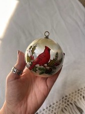 Vintage Christmas Ornament Red Cardinal Bird Thread Wrapped Ball Decor picture