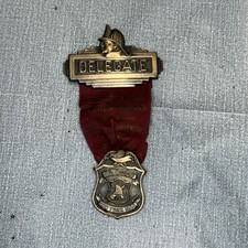 Vintage 1935 Albion NY Volunteer Firemens Delegate Badge Medal picture
