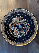Handpainted Decorative Plate Bird Flowers Gold Accents Signed 1983 Vintage picture