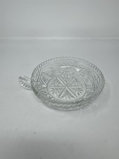 Vintage Cut Clear Glass Nappy Dish Star Fan Pattern Round Candy Nut Bowl Handle picture