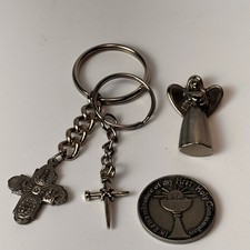 Vintage Religious Pocket Charms Silver Catholic Cross Angel Coin Lot Statement picture