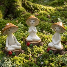 Fiwochic 3 Pcs Meditation Mushroom Statue Stump Resin Figurine XEU-Fiwochic-2410 picture