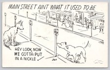 Vintage 1950 Main Street Dogs Parking Meter Humor Cartoon Postcard Henning picture