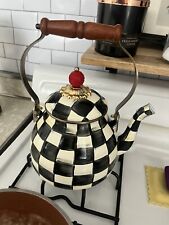 Authentic Mackenzie-Childs Courtly Check Enamel Tea Kettle 2-Quart Teapot Taiwan picture