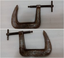 Old Vintage Heavy Duty Deep Throat Bolt Adjustable C Clamp Cincinnati Tool Bent picture
