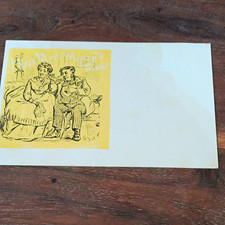 Vintage Illustrated Postcard Cartoon Couple Sitting on Couch, Paper, Single picture