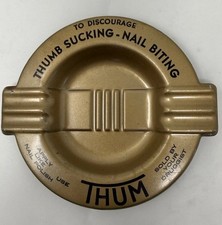 Vtg Thum Tin Advertising Ashtray Thumb Sucking Nail Biting Pharmacy Druggist picture