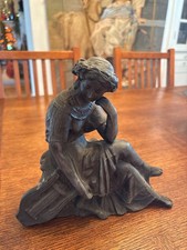 Antique Art Deco Nouveau Female Statue Victorian Sculpture Clock Cast Metal VTG picture