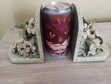 VTG CBK Pair Of Bookends Resin  Floral Fauna Hummingbirds Sage Green picture