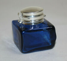 Vintage Antique Style Square Cobalt Blue Glass Inkwell Bottle Ink #1 picture