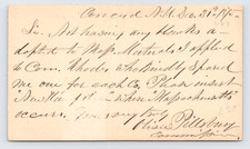 1873 Oliver Pillsbury Insurance Commissioner Postal Card Concord NH Blue Cancel picture