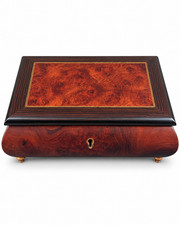Vintage Miss Bellevue Sorrento Italy Burl Wood Music Jewelry Box Key Working picture