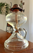 Ca. 1911 Antique EAPG Hour Glass kerosene Oil Finger Lamp 🔥 With No. 1 Burner picture