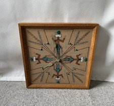 VTG Authentic Navajo Native American Framed Sand Painting Clock Signed 13x13 picture