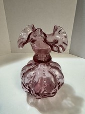 Vintage Fenton Pink Dusty Rose Beaded Melon Vase Ruffled Top picture