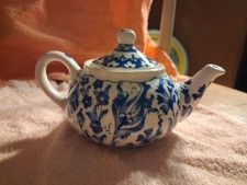 Vintage Blue and White Teapot w/Lid  Excellent Condition By FETTAH CINI EST 1988 picture