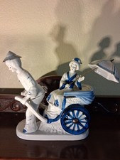VINTAGE CHINESE PORCELAIN FIGURINE MAN PULLING WOMAN IN RICKSHAW 9