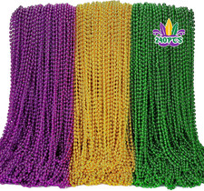 240PCS Mardi Gras Beads, Mardi Gras Beads Green Purple Gold Bulk, Metallic Roun picture