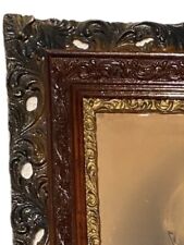 Large Antique Carved Reticulated Wood Frame w/ Portrait on Canvas W/ Glass 28x24 picture
