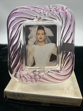 Vintage Mikasa Small Picture Frame Pink Cranberry Glass Striped Swirl Rose 6” picture
