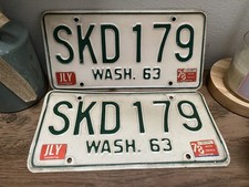 Vintage 1963 Washington State License plate pair JLY ‘78 Tags #SKD 179  picture