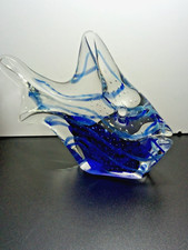 Rollin Karg Medium Heavy Glass Fish Signed Sculptures Colbalt Blue Bubbles picture