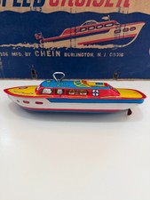 Vintage J. Chein Tin Speed Boat~New Old Stock from Original Case~All Working picture