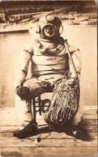 RPPC Tarpon Springs Florida Sponge Hard Hat Diver Diving Suit Postcard picture