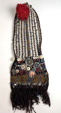 Vintage Kuchi Tribal Headdress Panel Cowrie Shell Pom Pom Ethnographic Textile picture