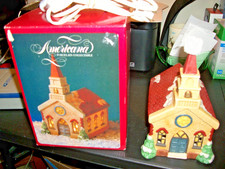 AMERICANA PORCELAIN COLLECTABLE 1991 CHURCH W/LIGHT ELECTRIC PLUG NICE picture