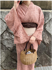 Japanese Kimono Yukata Set Dress Pink Race White obi Summer Clothes Japan Kawaii picture