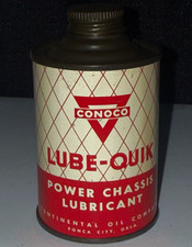 NICE VTG Conoco Lube-Quik Power Chassis Lubricant 7 oz Can Gas & Oil cone top picture