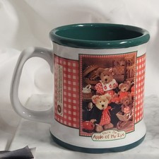 vtg Boyds Teddy Bears You're The Apple Of My Eye Coffee Mug Gingham Green 16 oz picture