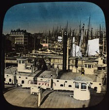 SHIPPING ON THE RIVER NEW YORK USA C1888 Magic Lantern Slide HAND TINTED PHOTO picture