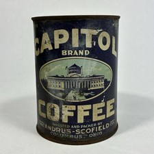Vtg Capitol Coffee Advertising Tin Can 1lb Columbus OH Country Grocery Store picture