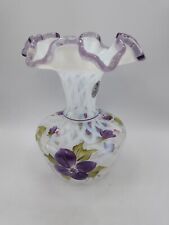 Fenton Heirloom Optic Vase Purple Crest Hand Painted Signed Shelly Fenton picture