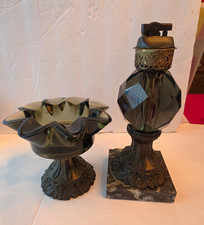 Vintage matching smoky glass table lighter and ashtray set. Never used. picture