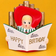 ULTRA RARE TMJ Vtg Happy Birthday Figurine Candle Holder Choir Girl Napco Lefton picture