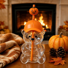 HOT TREND..#Starbucks 2026 Halloween Bear Tumbler Pumpkin Straw Cup picture