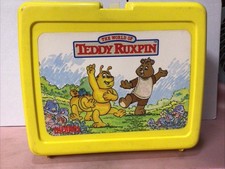 Vintage 1986 The World of Teddy Ruxpin Yellow Plastic Lunch Box  Thermos Brand picture