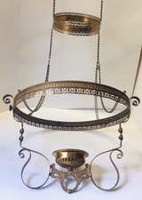 Antique Red Brass Miller Hanging Library Oil Lamp Fixture Frame 14” Shade Ring picture