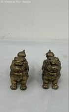 Vintage Pair of Chinese Bronze? Lion Fenshui Foo Fu Dog Incense Burners 4 x 3 in picture