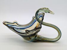 Art glass Swan Vintage Hand Blown Swirl Bowl Centerpiece green blue swirl  #3 😄 picture
