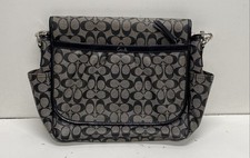 Coach Grey Black Signature Heritage Messenger Bag Large Silver Hardware 18970 picture
