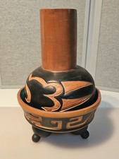Vintage Mexican Pottery 2pc Set Pre-Columbian Tripod Bowl &11.5