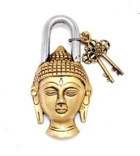Golden Brass Buddha Design Functional Brass Lock with 2 Keys picture