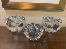 VTG SET OF 3 HEAVY GLASS FLOWER CANDLEHOLDERS picture