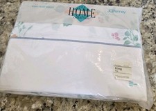 JCPenney Vintage Home Collection King Size Flat Sheet White Floral Christina NEW picture
