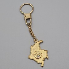 Vintage Colombia Keychain Gold Tone Andean Condor Shield Enamel Flag picture